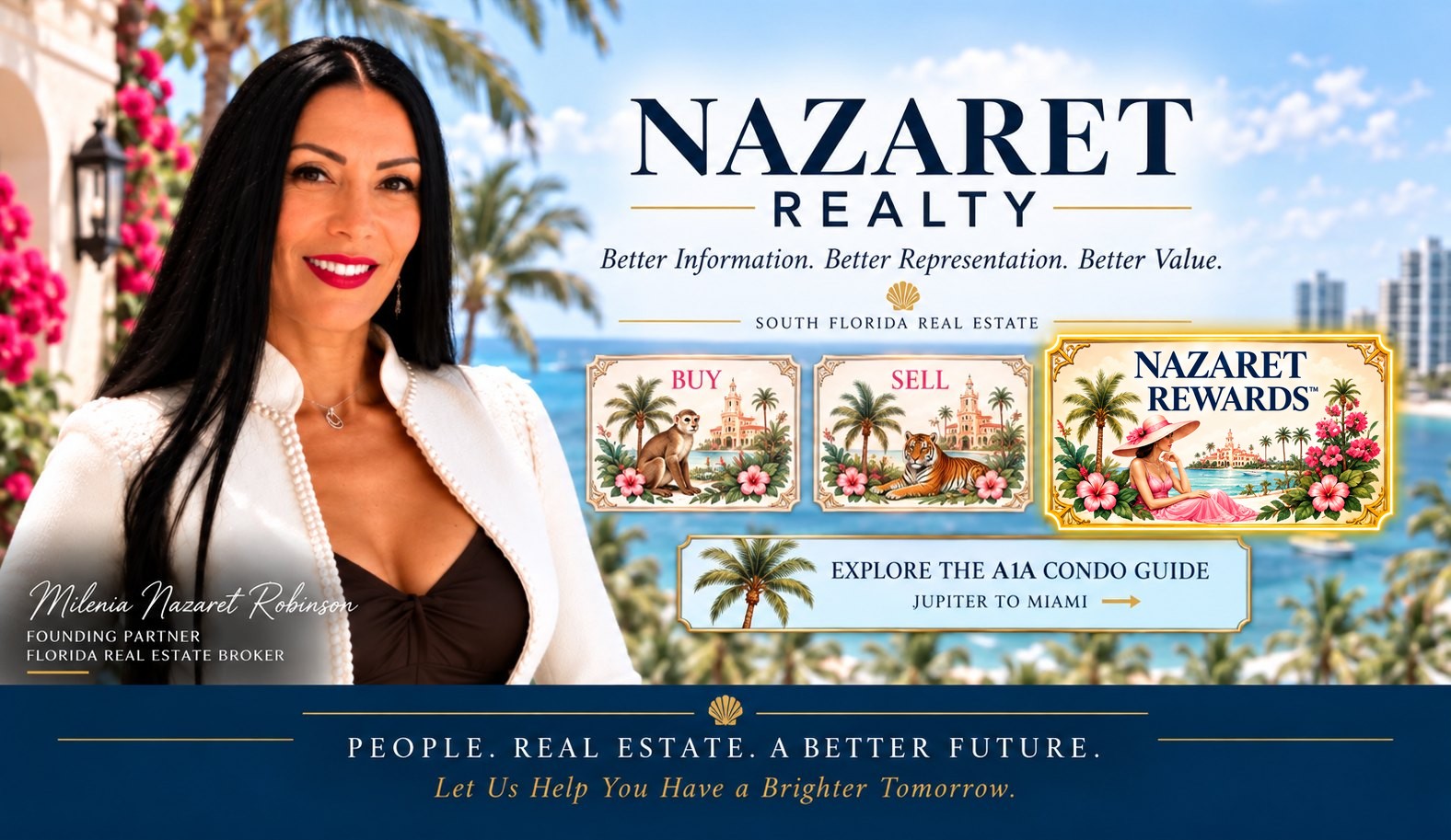 Milenia Nazaret Robinson, Founding Partner and Florida Real Estate Broker at Nazaret Realty, overlooking the South Florida coastline.