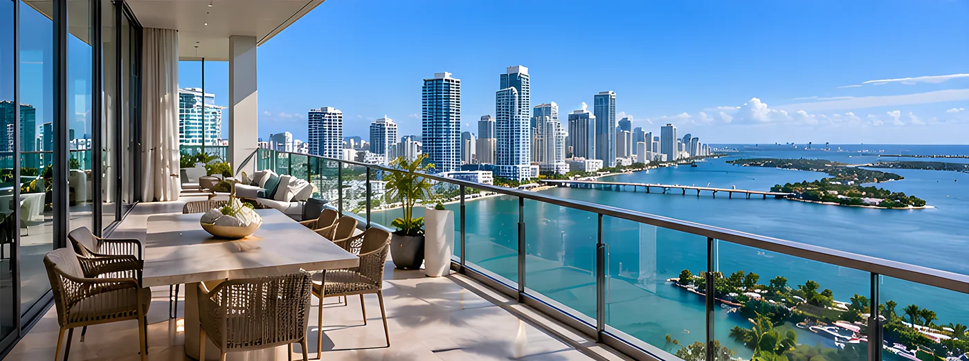Balcony dining table overlooking the bay